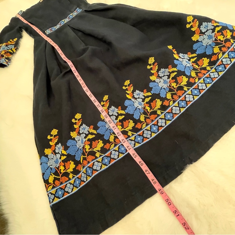 Linen Gallery Navy Blue Embroidered Midi Prairie Dress - Picture 12 of 16